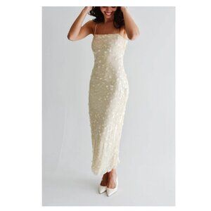 Confete Reine Cream Sequin Sheath Dress